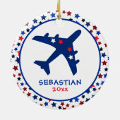 Cute Monogram Airplane Stars Kerstmis Keramisch Ornament (Achterkant)