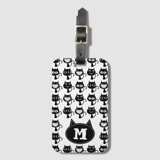 Cute Monogram Black Cat Expressions Patroon Bagagelabel (Voorkant (verticaal))