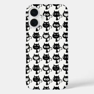 Cute Monogram Black Cat Expressions Patroon iPhone 16 Hoesje