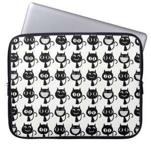 Cute Monogram Black Cat Expressions Patroon Laptop Sleeve