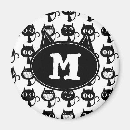 Cute Monogram Black Cat Expressions Patroon Magneet (Voorkant)