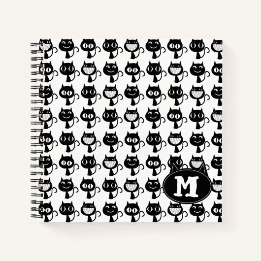 Cute Monogram Black Cat Expressions Patroon Notitieboek (Voorkant)