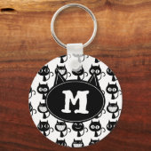 Cute Monogram Black Cat Expressions Patroon Sleutelhanger (Voorkant)
