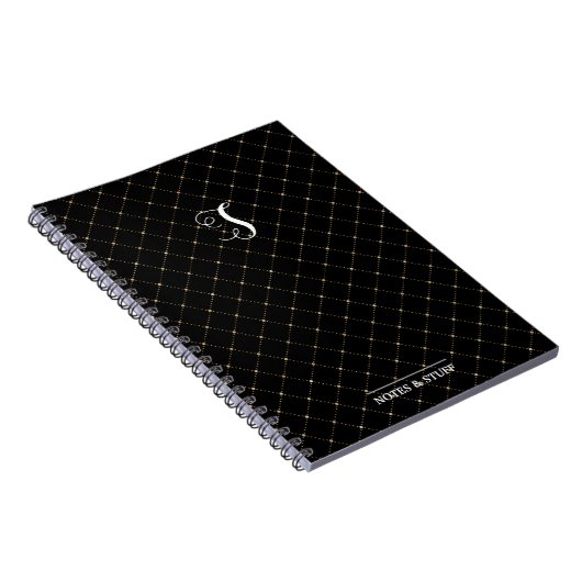 Cute Monogram Black Honeycomb Bee Design Notitieboek (Rechterzijde)