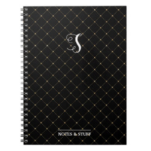 Cute Monogram Black Honeycomb Bee Design Notitieboek