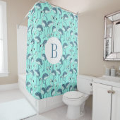 Cute Monogram Blue Flamingos Pattern Douchegordijn (In situ)