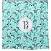 Cute Monogram Blue Flamingos Pattern Douchegordijn (Voorkant)