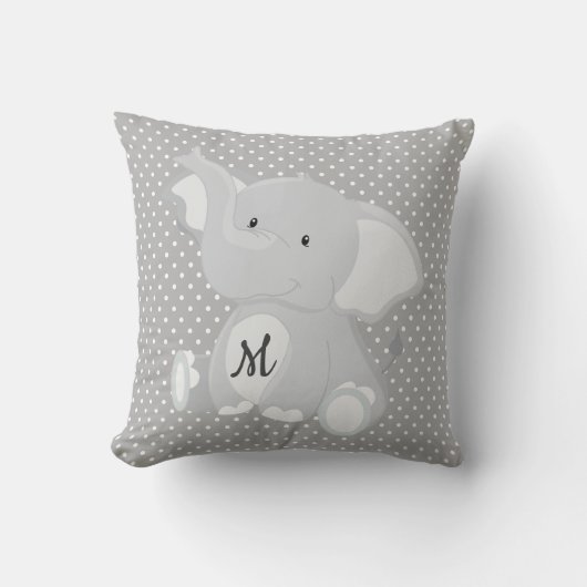 Cute Monogram Elephant Grey and White Polka Dot Kussen (Voorkant)
