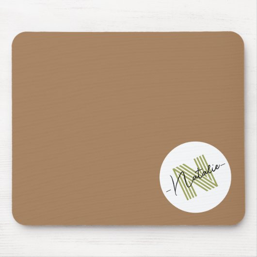 Cute Monogram initiaal met script Brown White Muismat (Voorkant)