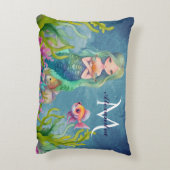 Cute Monogram Naam Zeemeermin Accent Kussen (Achterkant (Verticaal))
