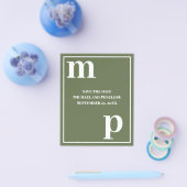 Cute Monogram Olive Green Budget Save the Date Flyer (Enkel)