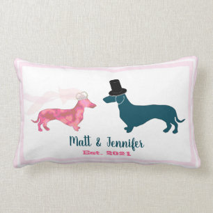 Cute Monogram Passen getrouwd Dachshund Dogs Pink Kussen