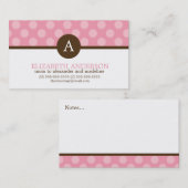 Cute Monogram Pink Polka Dots Contactkaartje (Voorkant / Achterkant)