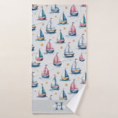 Cute Monogram Voilier & Nom Enfants (Serviette de bain)