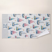 Cute Monogram Voilier & Nom Enfants (Serviette de bain)