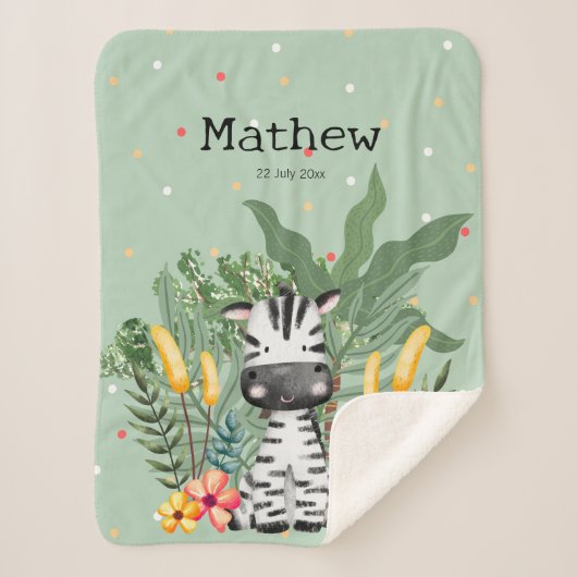 Cute monogram Zebra in het oerwoud Griekenland Sherpa Deken (Voorkant)