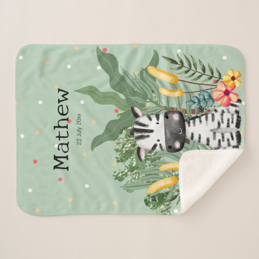 Cute monogram Zebra in het oerwoud Griekenland Sherpa Deken (Voorkant (horizontaal))