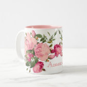 Cute monogramed floral.Rozen Tweekleurige Koffiemok (Voorkant links)