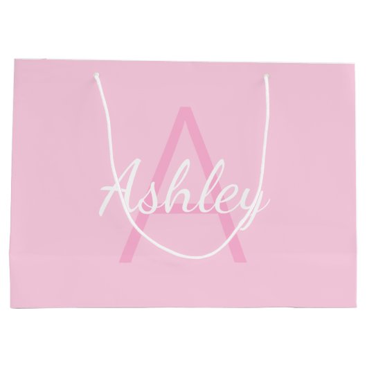 Cute Monogrammed Girl's Name | Zacht roze en wit Groot Cadeauzakje (Achterkant)