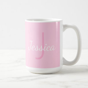 Cute Monogrammed Girl's Name   Zacht roze en wit Koffiemok