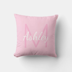 Cute Monogrammed Girl's Name   Zacht roze en wit Kussen