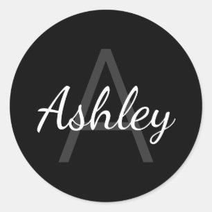 Cute Monogrammed Girl's Name   Zwart-wit Ronde Sticker