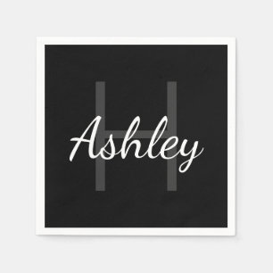 Cute Monogrammed Girl's Name Zwart-wit Servet