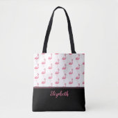 Cute Monogrammed Name Pink Flamingo Stylish Girly Draagtas (Voorkant)