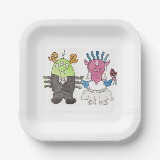 Cute Monster Alternatief Huwelijk Papieren Bord (Voorkant)
