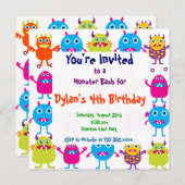 Cute Monster Anniversaire Fête Invitation Modèles (Devant / Derrière)