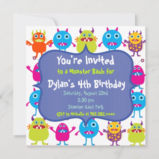 Cute Monster Anniversaire Fête Invitation Modèles (Devant)