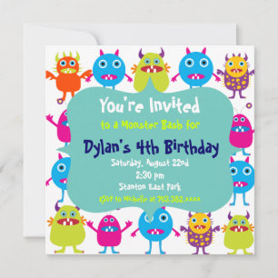 Cute Monster Anniversaire Fête Invitation Modèles