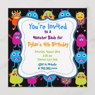 Cute Monster Anniversaire Fête Invitation Modèles