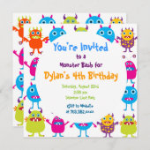 Cute Monster Anniversaire Fête Invitation Modèles (Devant / Derrière)