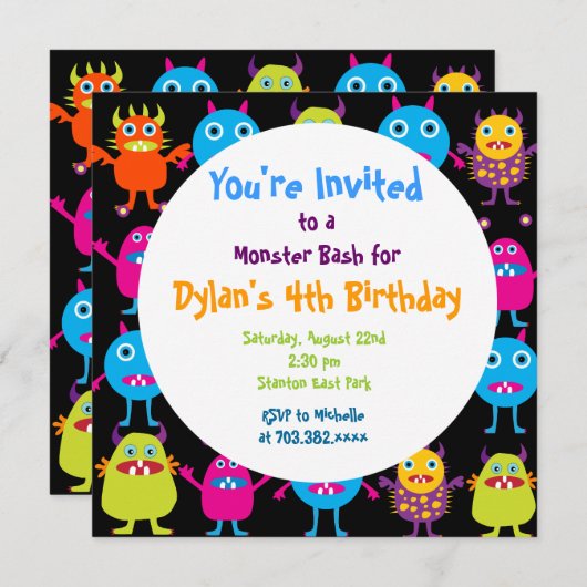 Cute Monster Anniversaire Fête Invitation Modèles (Devant / Derrière)