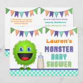Cute Monster Baby shower Kaart (Voorkant / Achterkant)
