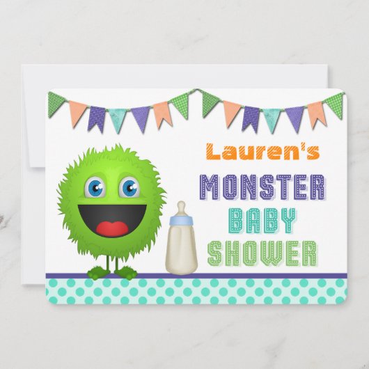 Cute Monster Baby shower Kaart (Voorkant)