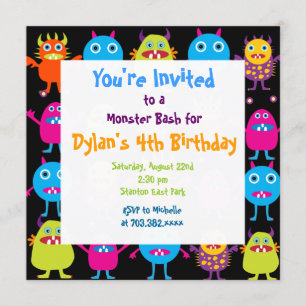 Cute Monster Birthday Party Invitation Sjablonen Kaart