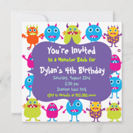 Cute Monster Birthday Party Invitation Sjablonen Kaart