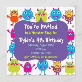 Cute Monster Birthday Party Invitation Sjablonen Kaart