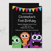 Cute Monster Birthday Party Invitations Kaart (Voorkant / Achterkant)