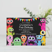 Cute Monster Birthday Party Invitations Kaart (Staand voorkant)