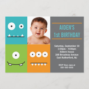 Cute Monster Faces Invitation Kaart