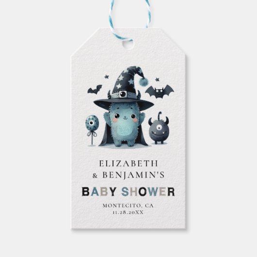 Cute Monster Fall Halloween Blue Coed Baby Shower Cadeaulabel (Voorkant)