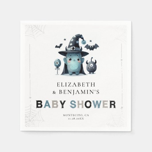 Cute Monster Fall Halloween Blue Coed Baby Shower Servet (Voorkant)