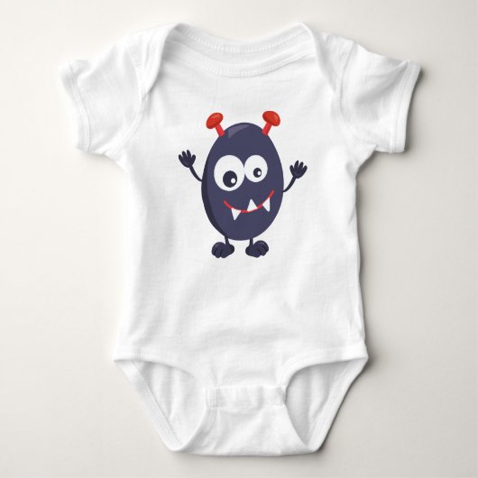 Cute Monster, Funny Monster, Blue Monster, Horns Romper (Voorkant)