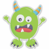 Cute Monster, Green Monster, Funny Monster, Horns Sticker (Voorkant)