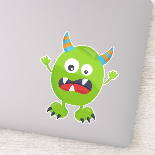 Cute Monster, Green Monster, Funny Monster, Horns Sticker (Detail)