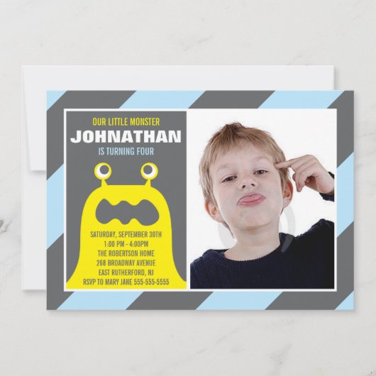 Cute Monster Invitation Boy Kaart (Voorkant)