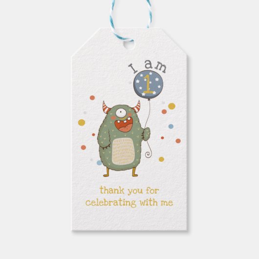  Cute Monster met ballonvaardag Cadeaulabel (Voorkant)